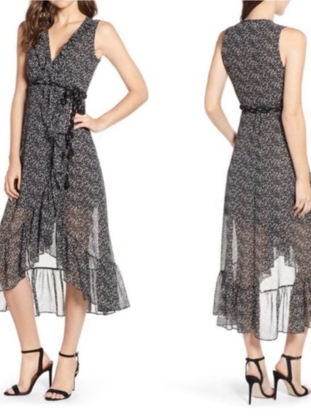MISA LOS ANGELES BLACK WHITE MIDI WRAP DATE NIGHT DRESS SZ XS